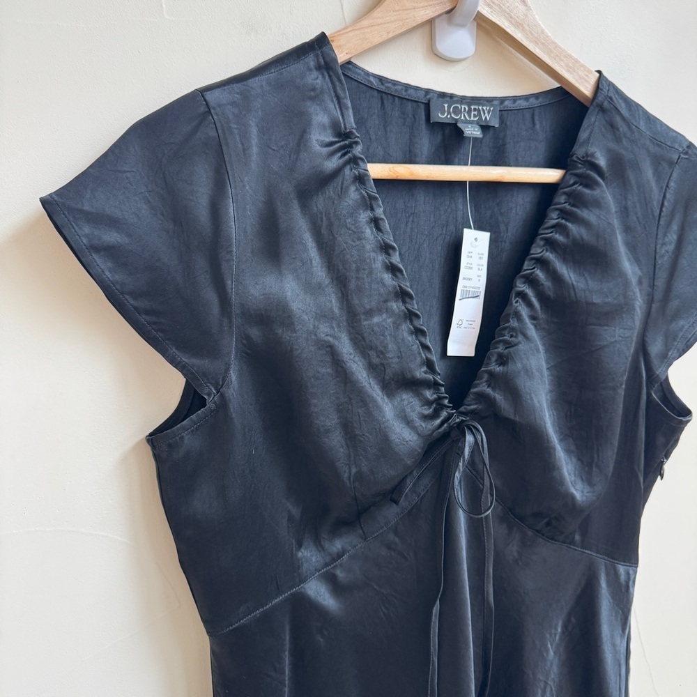 J Crew Black V Neck Short Cap Sleeve Knee Length Slip Dress Womens Size 6 - Picture 6 of 15